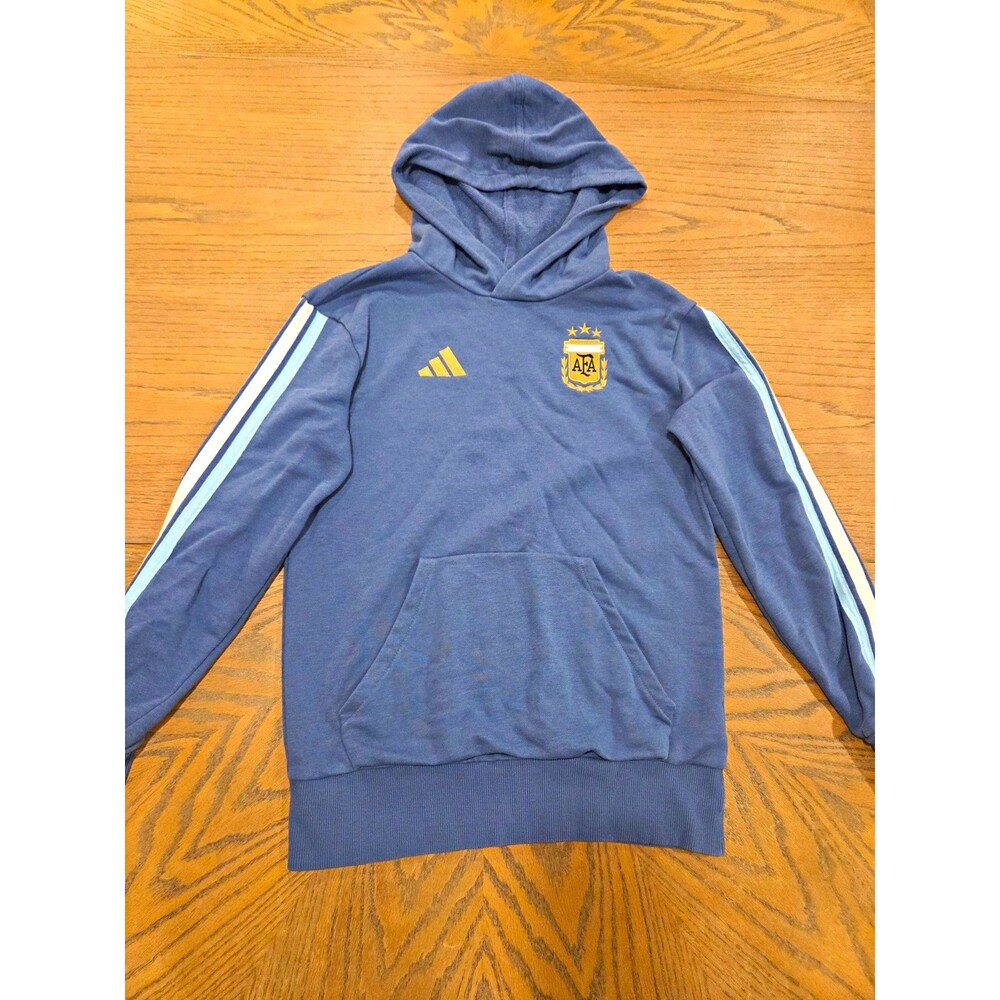 Adidas Argentina AFA Hoodie Youth L 13-14 Blue Soccer Football 3 Stripe Pullover